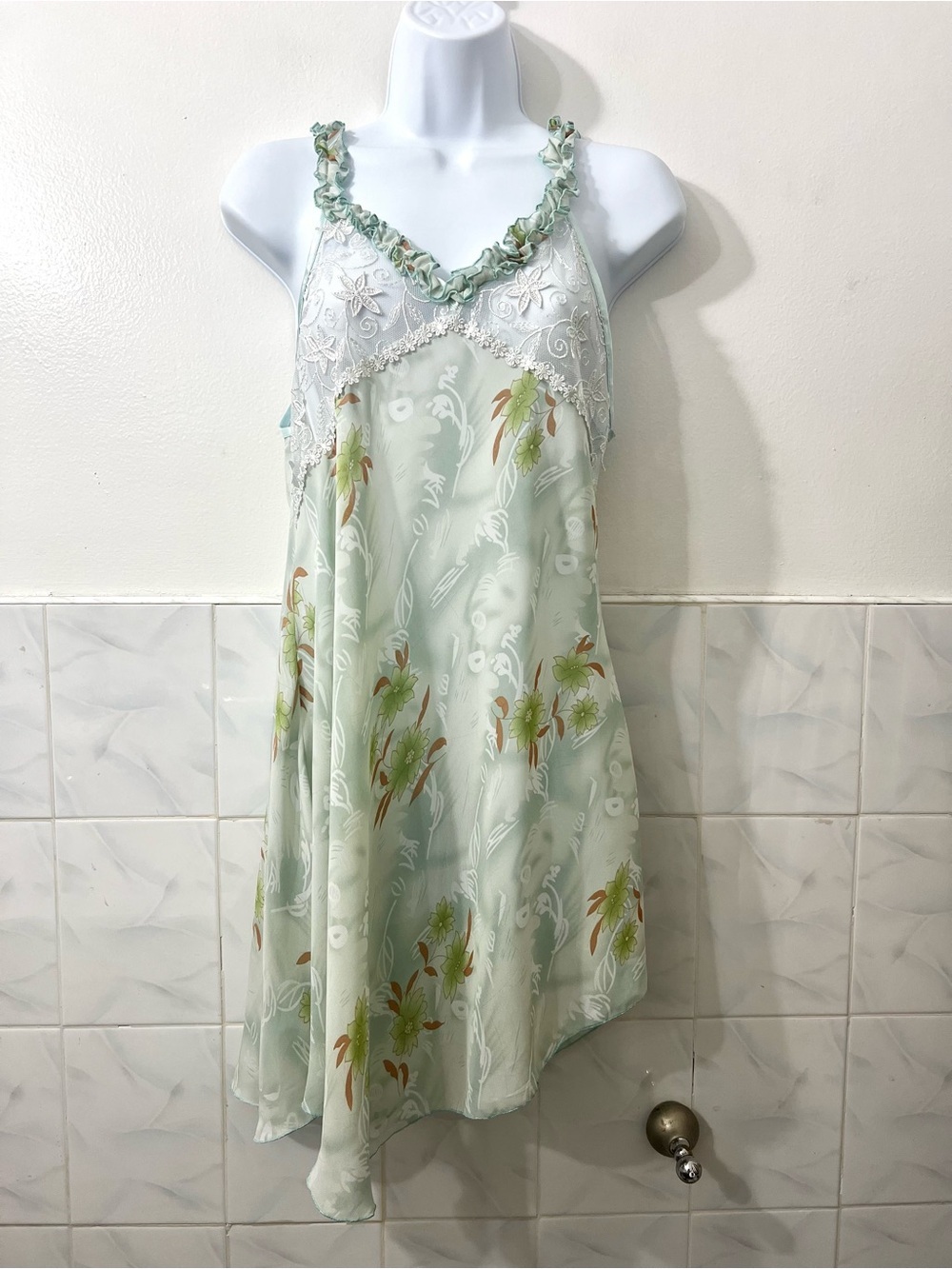 Vintage Women’s Lingerie Lace Mini Slip Dress M Fairy Coquette Sheer Whimsical